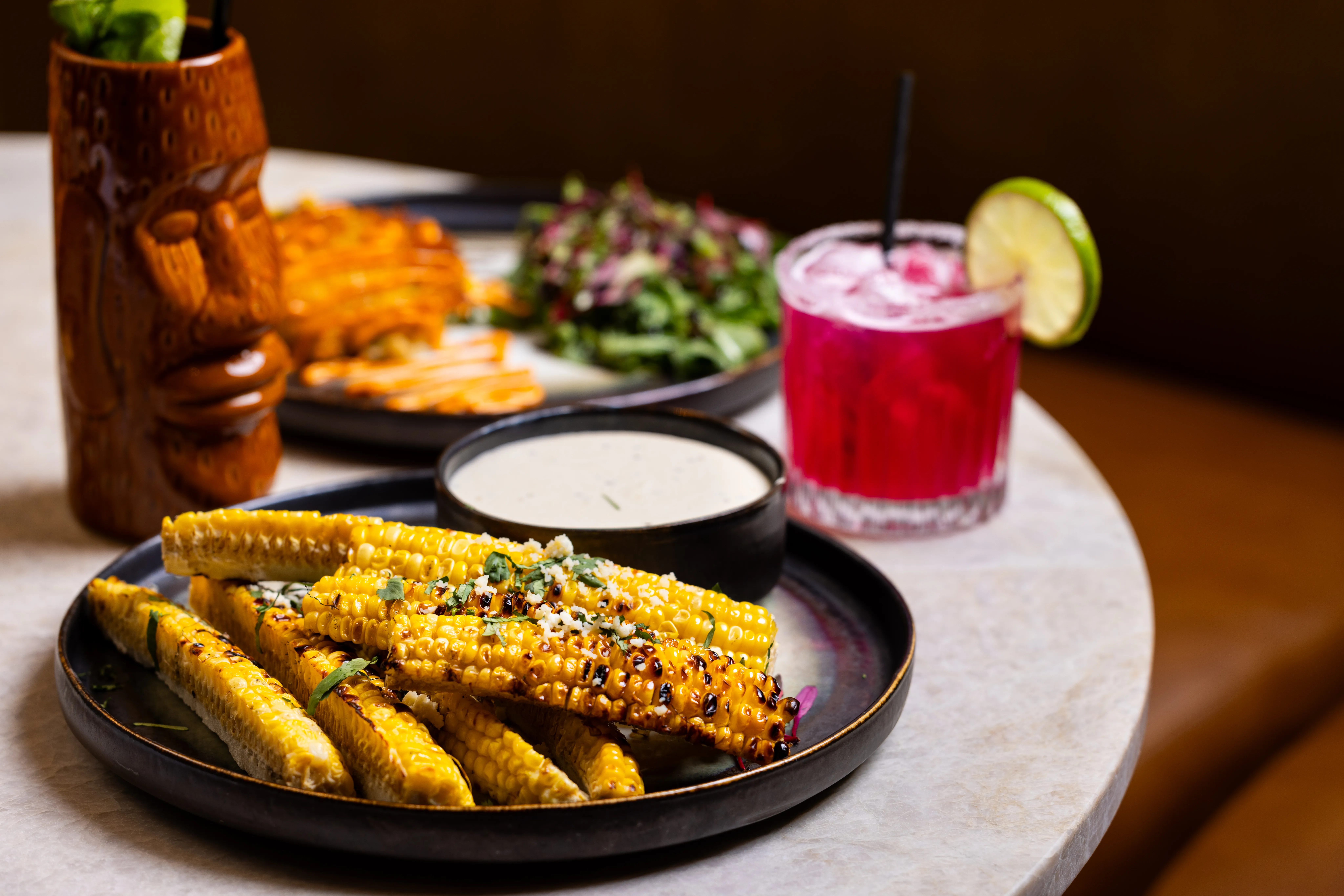 Tacos and cocktail.