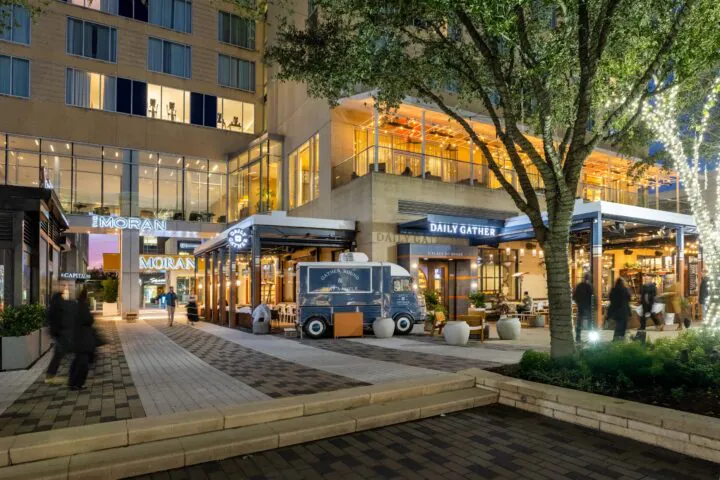 Outside view of The Moran entrance at night